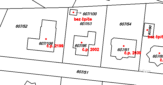 Bolevec 2002, Plzeň na parcele st. 607/95 v KÚ Bolevec, Katastrální mapa
