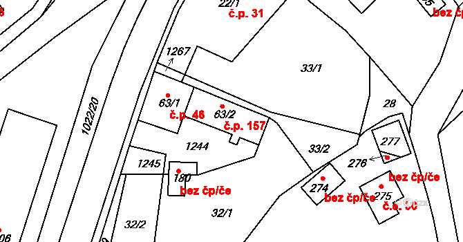 Bojanov 157 na parcele st. 63/2 v KÚ Bojanov, Katastrální mapa