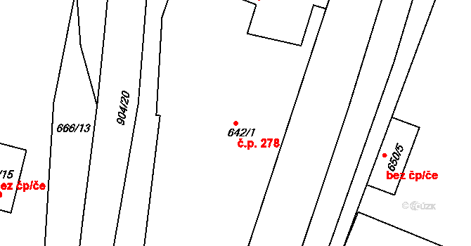 Osek 278 na parcele st. 642/1 v KÚ Osek u Hořovic, Katastrální mapa
