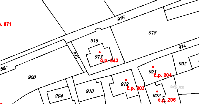 Šluknov 543 na parcele st. 917 v KÚ Šluknov, Katastrální mapa