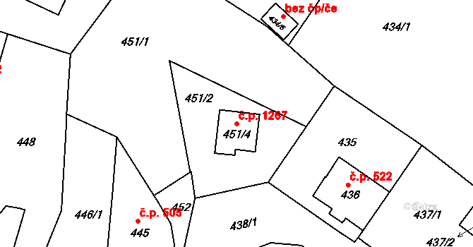 Liberec XIV-Ruprechtice 1267, Liberec na parcele st. 451/4 v KÚ Ruprechtice, Katastrální mapa