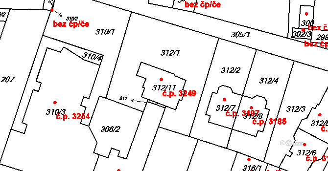 Záběhlice 3249, Praha na parcele st. 312/11 v KÚ Záběhlice, Katastrální mapa