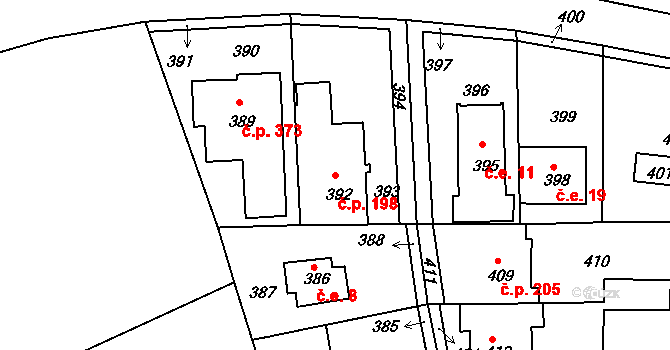 Hrdlořezy 198, Praha na parcele st. 392 v KÚ Hrdlořezy, Katastrální mapa