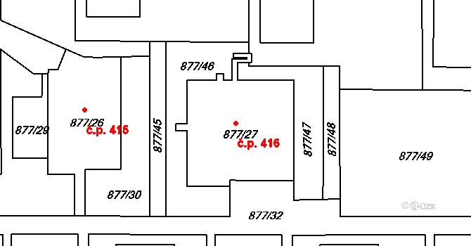 Děčín XXXII-Boletice nad Labem 416, Děčín na parcele st. 877/27 v KÚ Boletice nad Labem, Katastrální mapa
