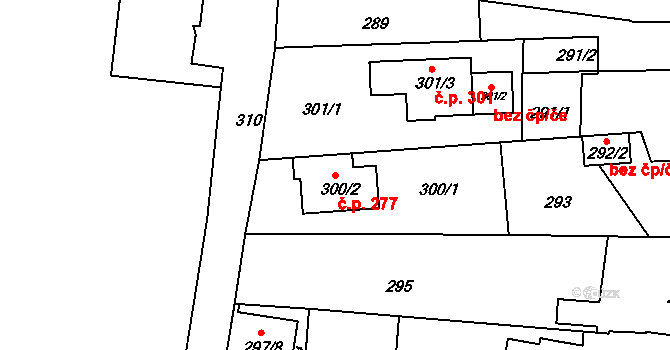 Mokrá Hora 277, Brno na parcele st. 300/2 v KÚ Mokrá Hora, Katastrální mapa