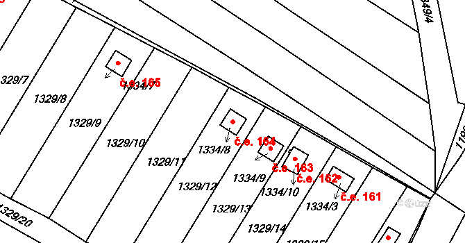 Jemnice 164 na parcele st. 1334/8 v KÚ Jemnice, Katastrální mapa