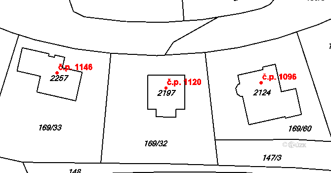 Podklášteří 1120, Třebíč na parcele st. 2197 v KÚ Podklášteří, Katastrální mapa