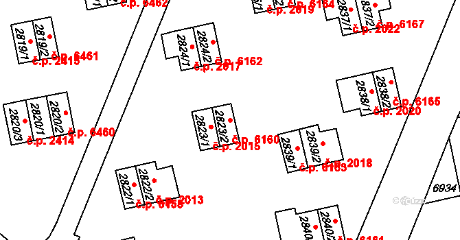 Zlín 6160 na parcele st. 2823/2 v KÚ Zlín, Katastrální mapa