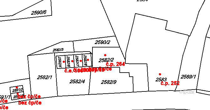 Předměstí 264, Litoměřice na parcele st. 2582/2 v KÚ Litoměřice, Katastrální mapa