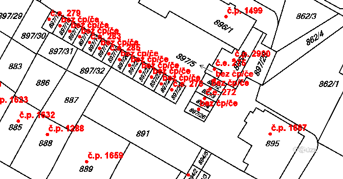 Předměstí 278, Litoměřice na parcele st. 897/25 v KÚ Litoměřice, Katastrální mapa