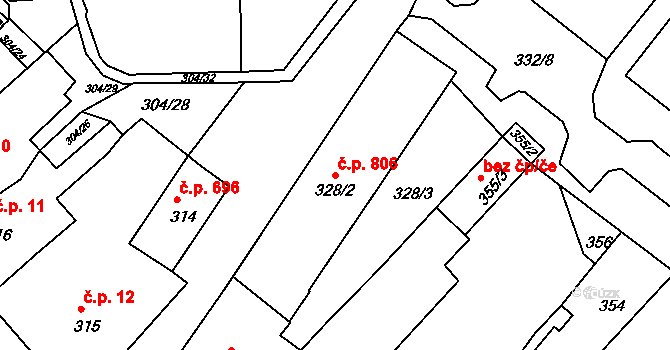 Rumburk 1 806, Rumburk na parcele st. 328/2 v KÚ Rumburk, Katastrální mapa