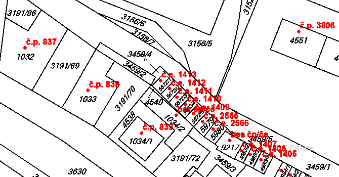 Zlín 1412 na parcele st. 5672/2 v KÚ Zlín, Katastrální mapa