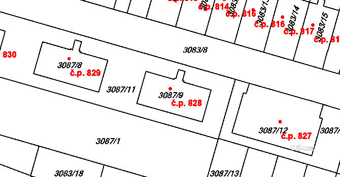 Bystřice nad Pernštejnem 828 na parcele st. 3087/9 v KÚ Bystřice nad Pernštejnem, Katastrální mapa