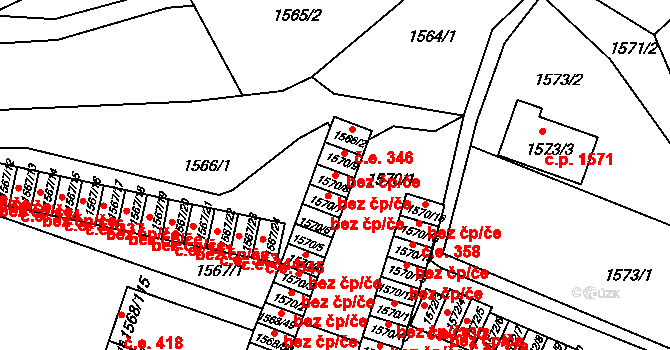 Velké Meziříčí 348 na parcele st. 1570/8 v KÚ Velké Meziříčí, Katastrální mapa