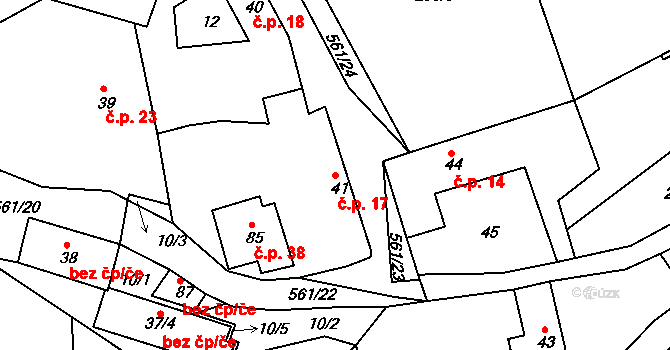 Mirošov 17, Valašské Klobouky na parcele st. 41 v KÚ Mirošov u Valašských Klobouk, Katastrální mapa