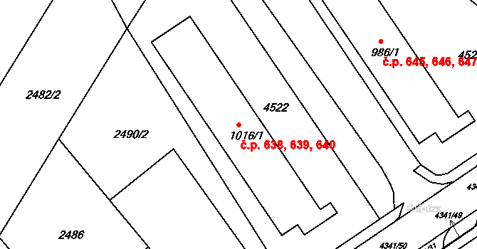 Valašské Klobouky 638,639,640 na parcele st. 1016/1 v KÚ Valašské Klobouky, Katastrální mapa