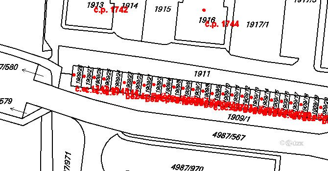 Louny 41885287 na parcele st. 1909/4 v KÚ Louny, Katastrální mapa