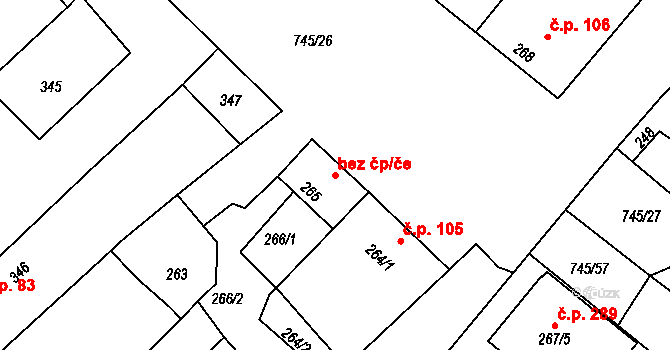 Jevišovka 42637287 na parcele st. 265 v KÚ Jevišovka, Katastrální mapa