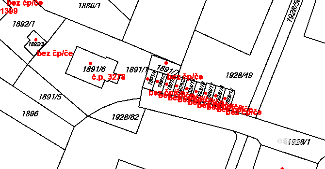 Teplice 43007287 na parcele st. 1891/3 v KÚ Teplice, Katastrální mapa