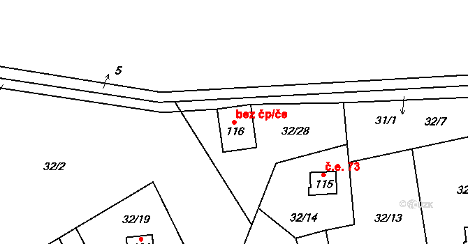 Klíny 43673287 na parcele st. 116 v KÚ Rašov u Litvínova, Katastrální mapa