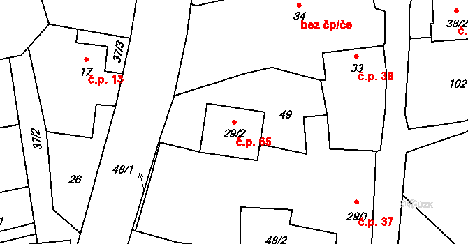 Lesní Albrechtice 65, Březová na parcele st. 29/2 v KÚ Lesní Albrechtice, Katastrální mapa