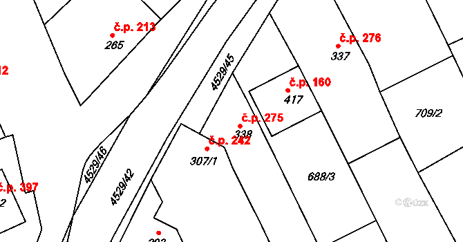 Mistřice 275 na parcele st. 338 v KÚ Mistřice I, Katastrální mapa