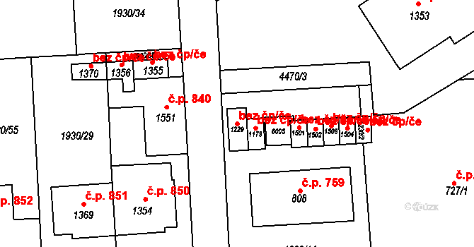 Hrušovany nad Jevišovkou 47486287 na parcele st. 1229 v KÚ Hrušovany nad Jevišovkou, Katastrální mapa