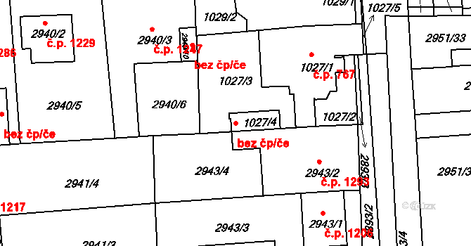 Holešov 47596287 na parcele st. 1027/4 v KÚ Holešov, Katastrální mapa