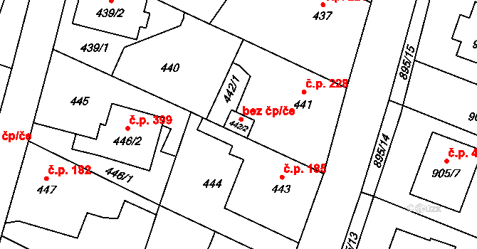 Opava 48215287 na parcele st. 442/2 v KÚ Malé Hoštice, Katastrální mapa
