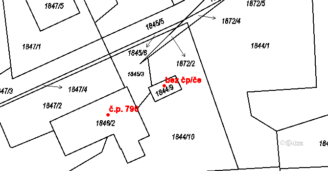Ostrava 48603287 na parcele st. 1844/9 v KÚ Hrabová, Katastrální mapa