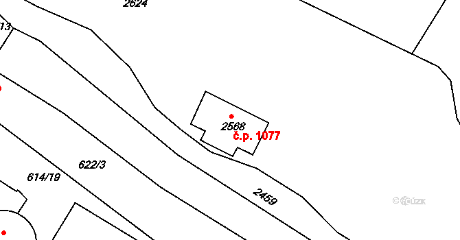 Borovina 1077, Třebíč na parcele st. 2568 v KÚ Třebíč, Katastrální mapa
