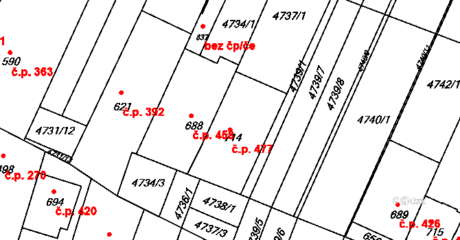 Šumice 477 na parcele st. 714 v KÚ Šumice u Uherského Brodu, Katastrální mapa