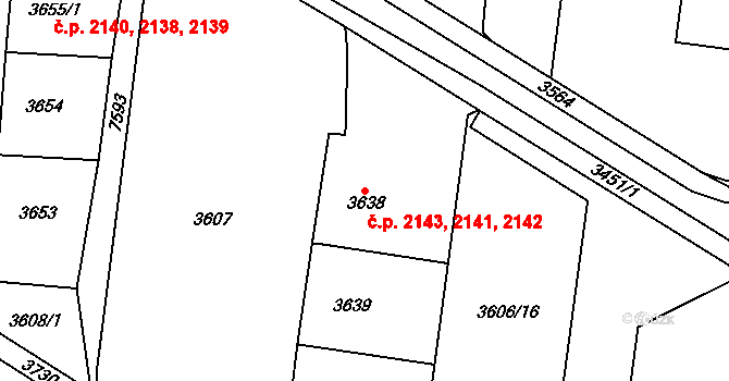Most 2141,2142,2143 na parcele st. 3638 v KÚ Most II, Katastrální mapa