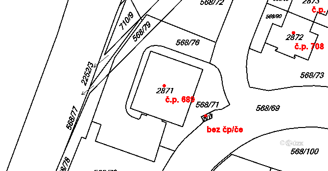 Litice 689, Plzeň na parcele st. 2871 v KÚ Litice u Plzně, Katastrální mapa