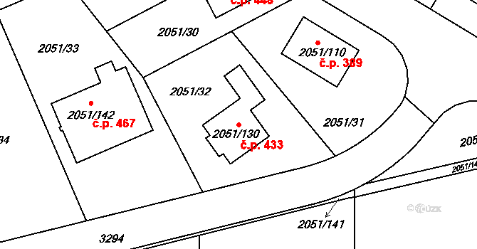 Strkov 433, Planá nad Lužnicí na parcele st. 2051/130 v KÚ Planá nad Lužnicí, Katastrální mapa