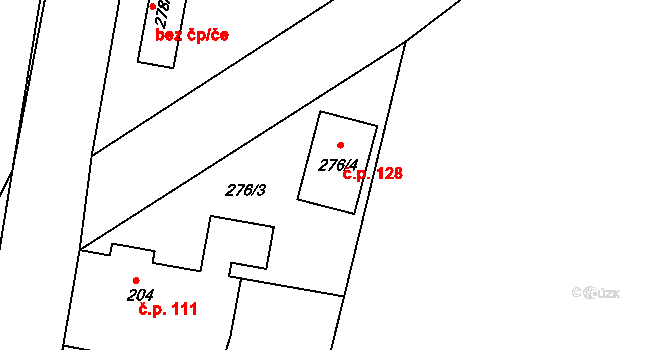 Kosičky 128 na parcele st. 276/4 v KÚ Kosičky, Katastrální mapa
