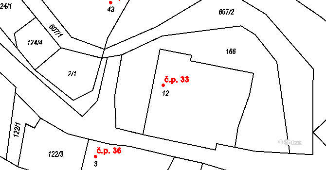 Krsice 33, Čimelice na parcele st. 12 v KÚ Krsice, Katastrální mapa