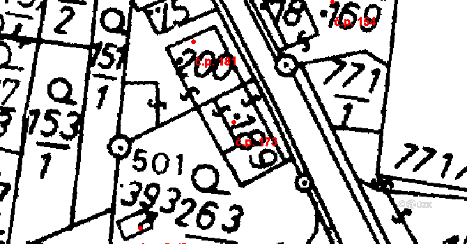 Bernartice 173 na parcele st. 189 v KÚ Bernartice u Milevska, Katastrální mapa