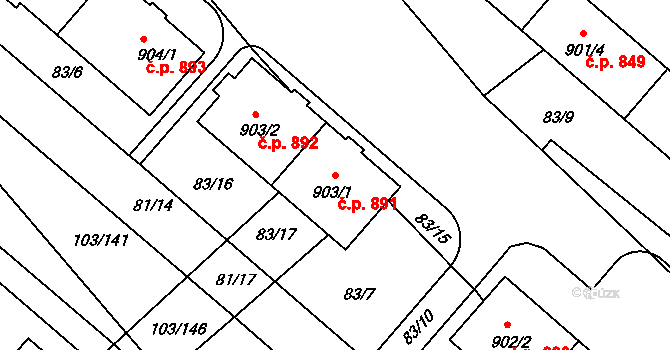 Neratovice 891 na parcele st. 903/1 v KÚ Neratovice, Katastrální mapa