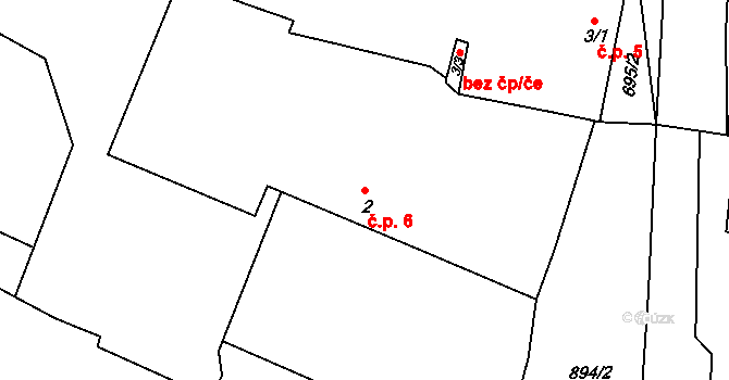 Buček 6, Kožlany na parcele st. 2 v KÚ Buček, Katastrální mapa