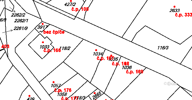 Sušice III 167, Sušice na parcele st. 1034 v KÚ Sušice nad Otavou, Katastrální mapa