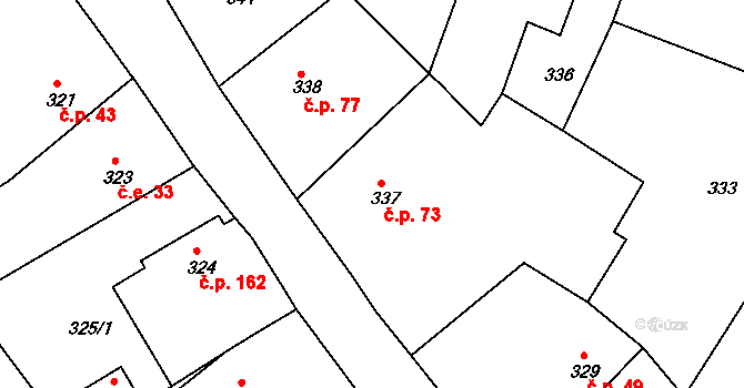 Bušovice 73 na parcele st. 337 v KÚ Bušovice, Katastrální mapa