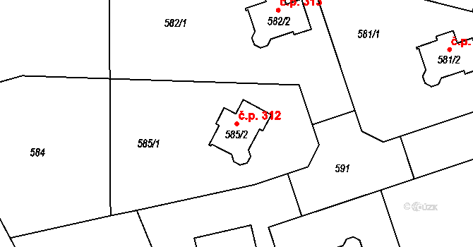 Jenišov 312 na parcele st. 585/2 v KÚ Jenišov, Katastrální mapa