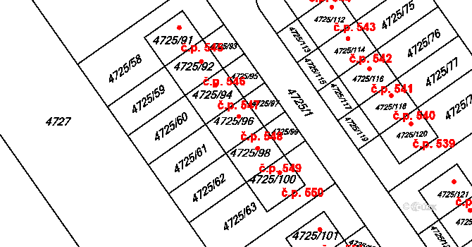 Syrovice 548 na parcele st. 4725/96 v KÚ Syrovice, Katastrální mapa