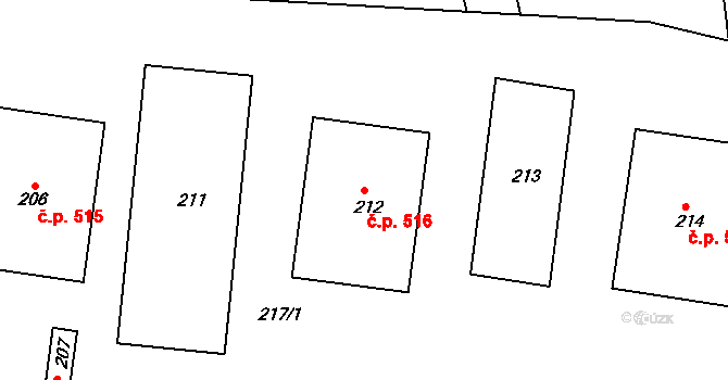 Velké Opatovice 516 na parcele st. 212 v KÚ Velké Opatovice, Katastrální mapa