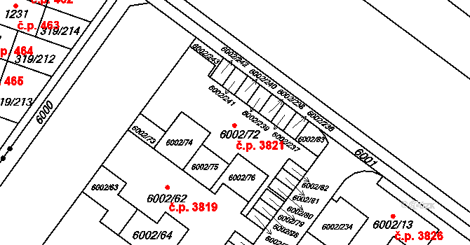 Znojmo 3821 na parcele st. 6002/72 v KÚ Znojmo-město, Katastrální mapa