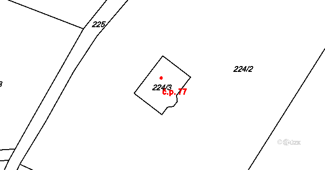 Červený Hrádek 77, Jirkov na parcele st. 224/3 v KÚ Červený Hrádek u Jirkova, Katastrální mapa