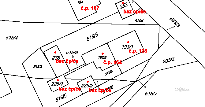 Lužany 164 na parcele st. 193/2 v KÚ Lužany u Přeštic, Katastrální mapa