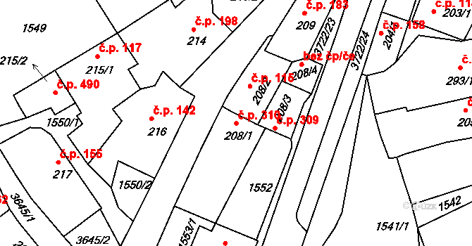 Žirovnice 310 na parcele st. 208/1 v KÚ Žirovnice, Katastrální mapa