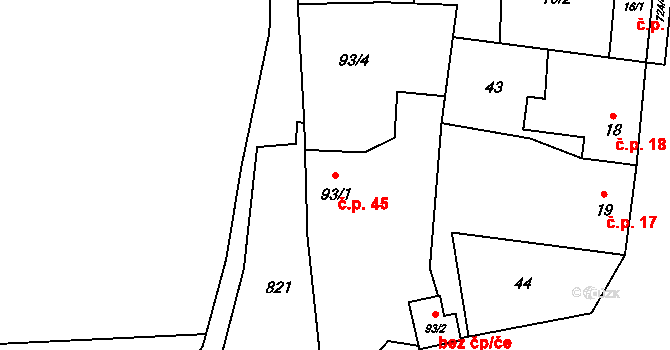 Vidhostice 45, Vroutek na parcele st. 93/1 v KÚ Vidhostice, Katastrální mapa